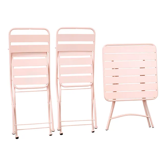 Set de Mesa Plegable (60x60 cm) y 2 Sillas Plegables Color Rosa